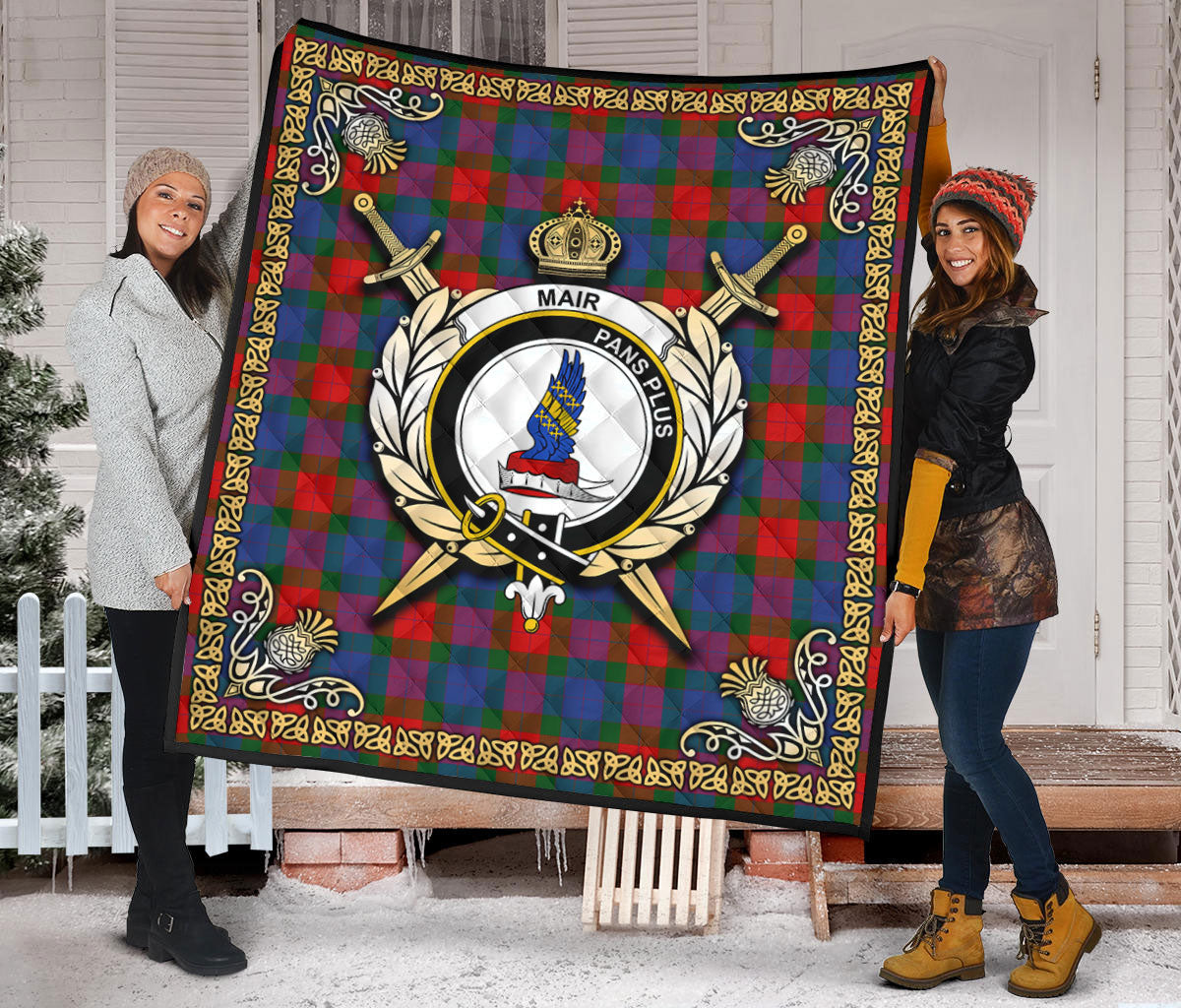 Mar Tartan Crest Premium Quilt - Celtic Thistle Style
