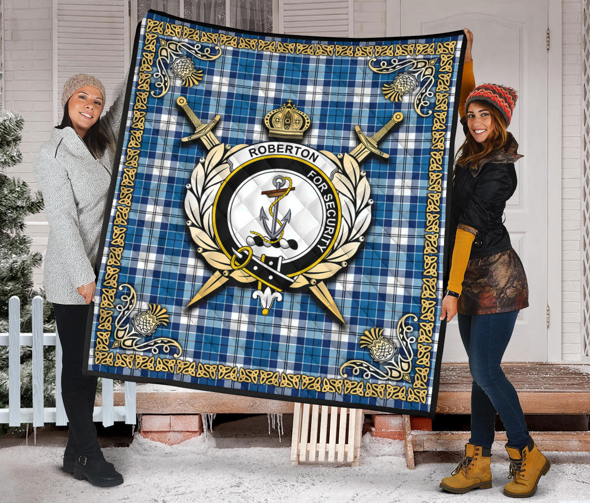 Roberton Tartan Crest Premium Quilt - Celtic Thistle Style