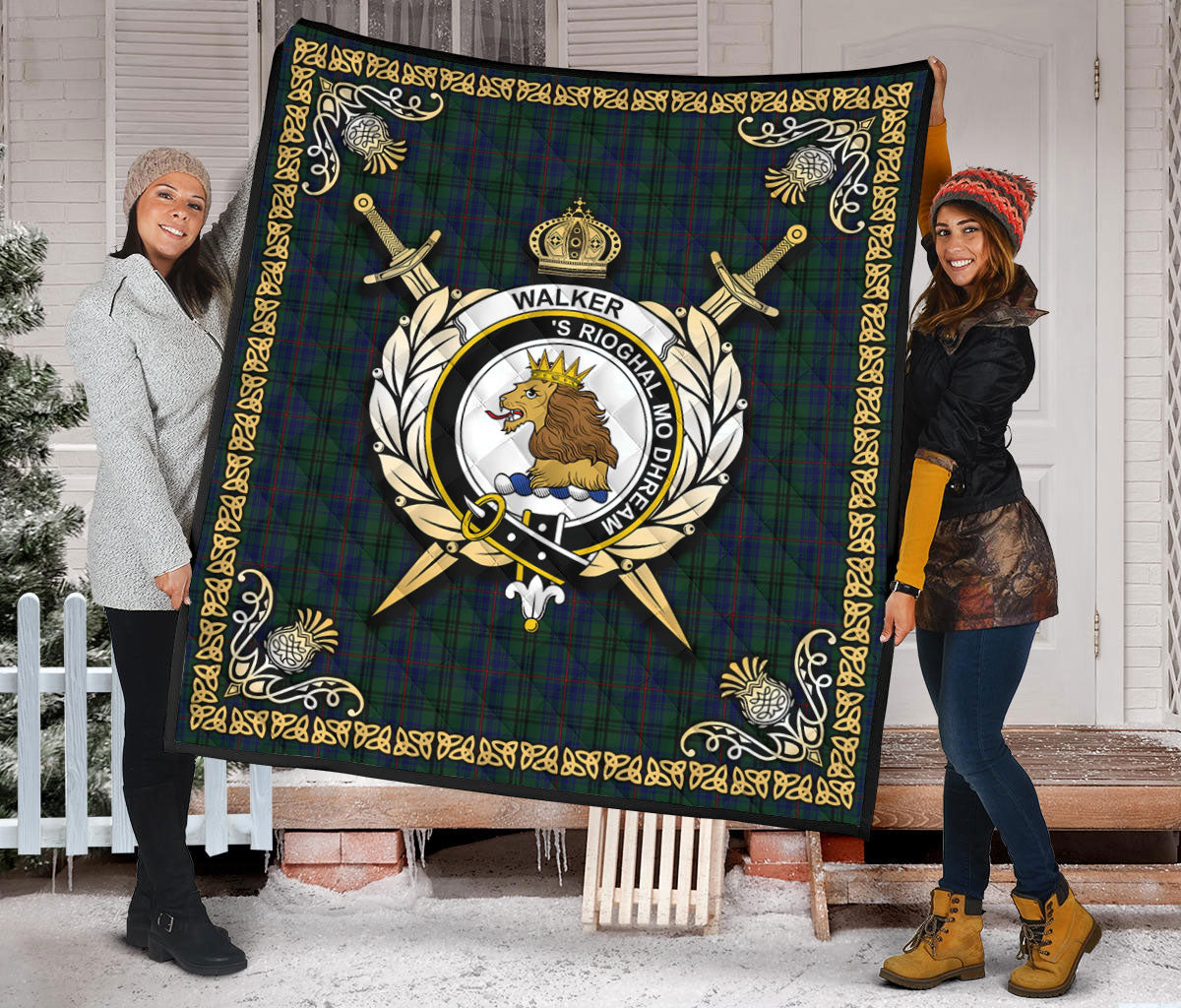 Walker Hunting Tartan Crest Premium Quilt - Celtic Thistle Style