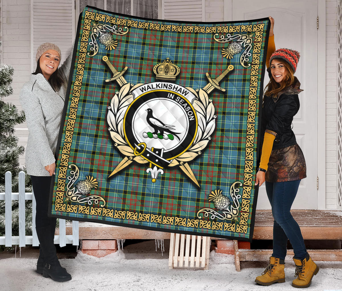 Walkinshaw Tartan Crest Premium Quilt - Celtic Thistle Style