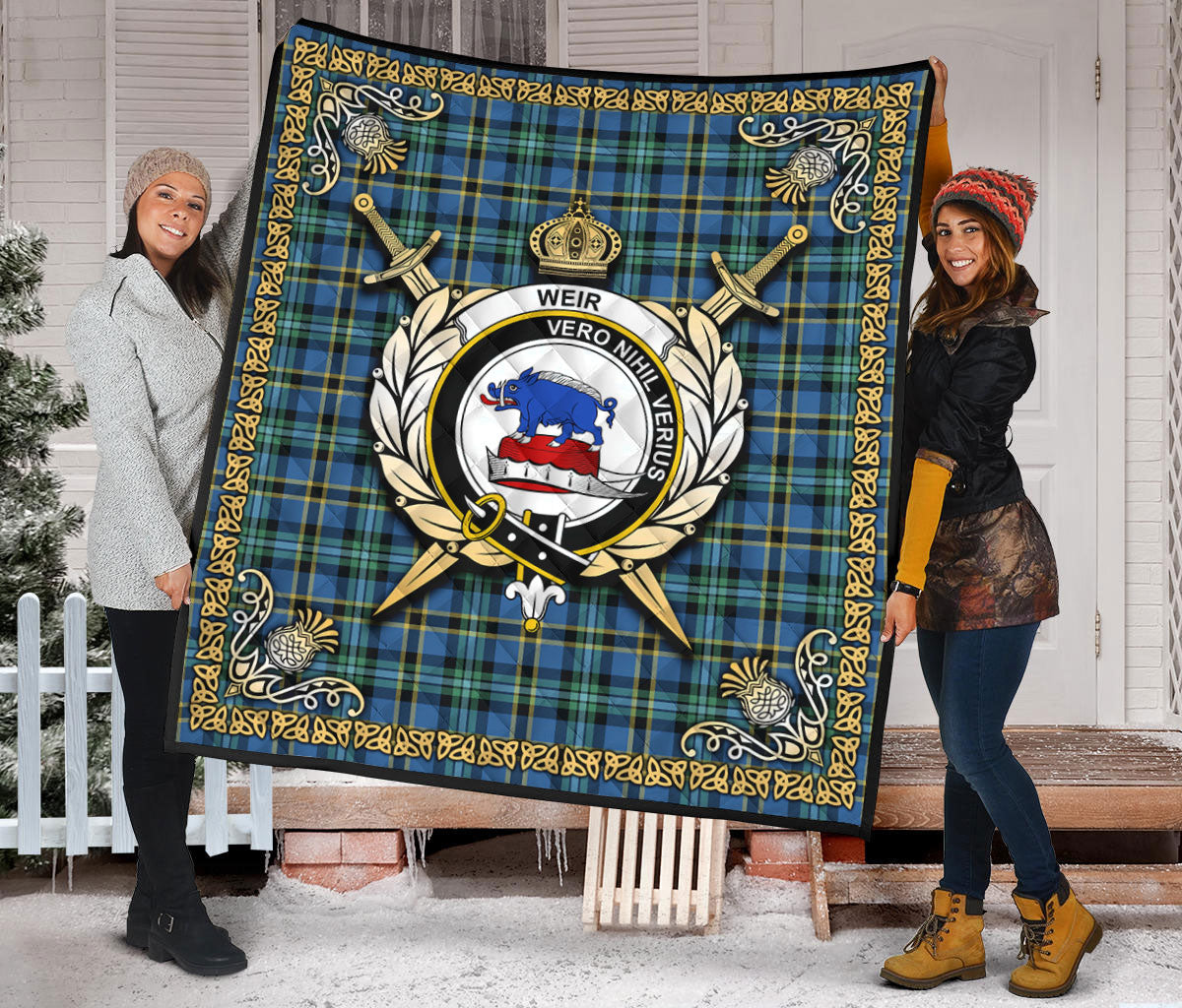 Weir Ancient Tartan Crest Premium Quilt - Celtic Thistle Style