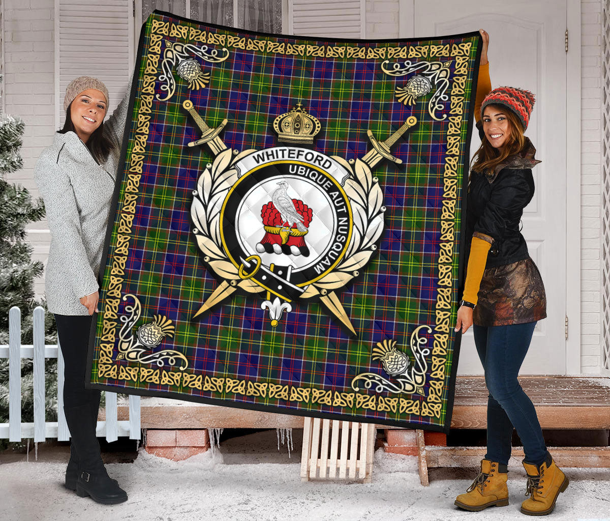 Whiteford Tartan Crest Premium Quilt - Celtic Thistle Style