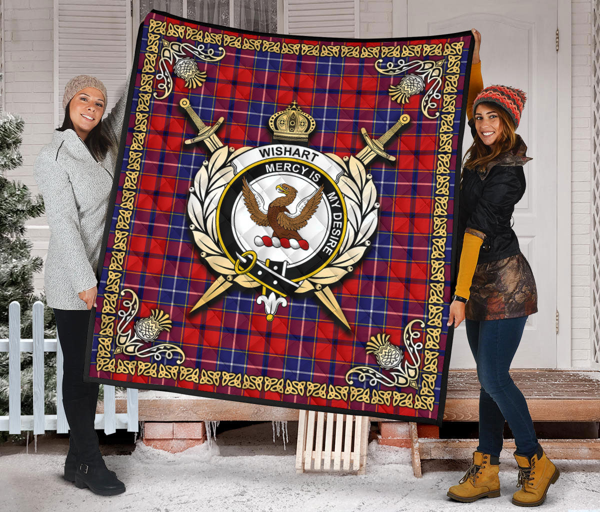 Wishart Dress Tartan Crest Premium Quilt - Celtic Thistle Style