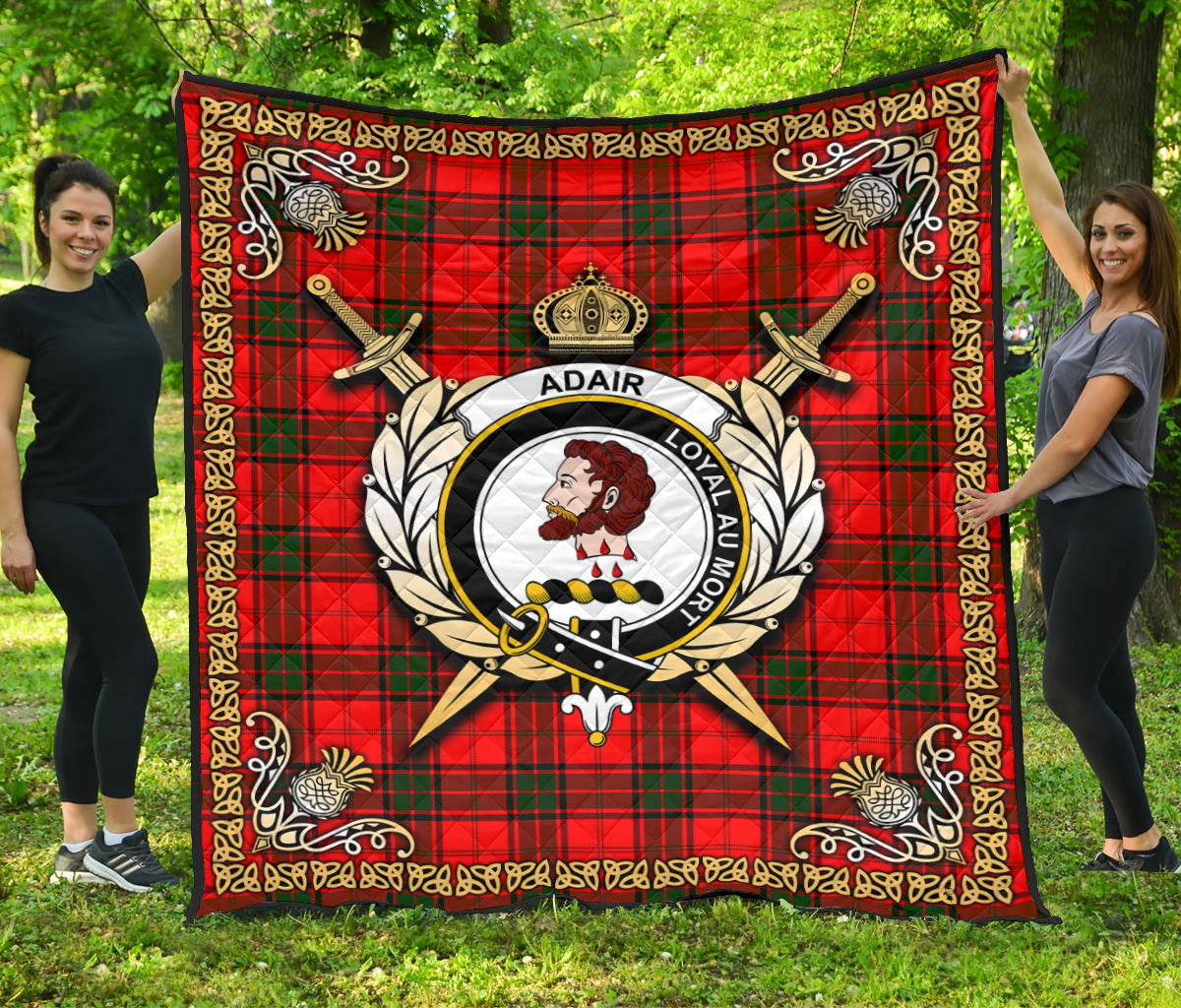 Adair Modern Tartan Crest Premium Quilt - Celtic Thistle Style