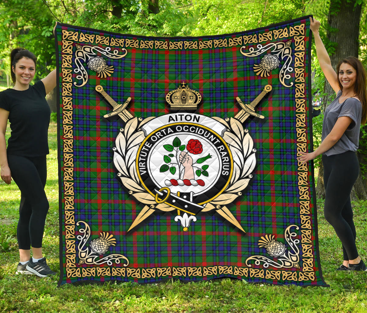 Aiton Tartan Crest Premium Quilt - Celtic Thistle Style