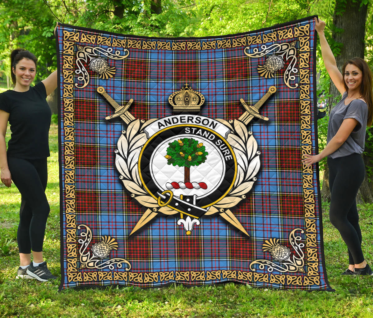 Anderson Modern Tartan Crest Premium Quilt - Celtic Thistle Style