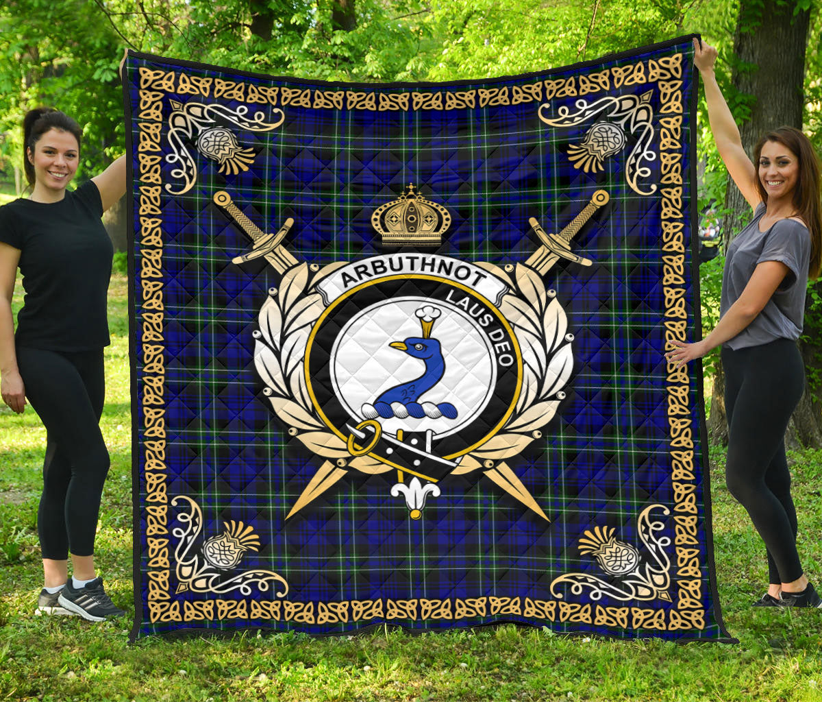 Arbuthnot Modern Tartan Crest Premium Quilt - Celtic Thistle Style