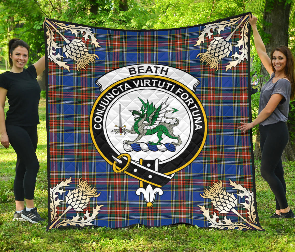 Beath Ancient Tartan Crest Premium Quilt - Gold Thistle Style