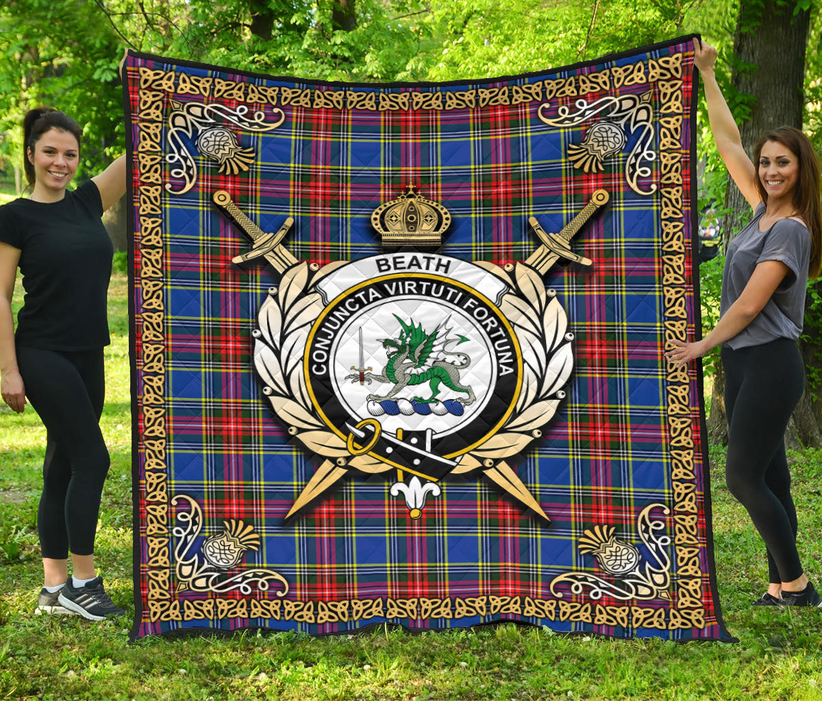 Beath Modern Tartan Crest Premium Quilt - Celtic Thistle Style