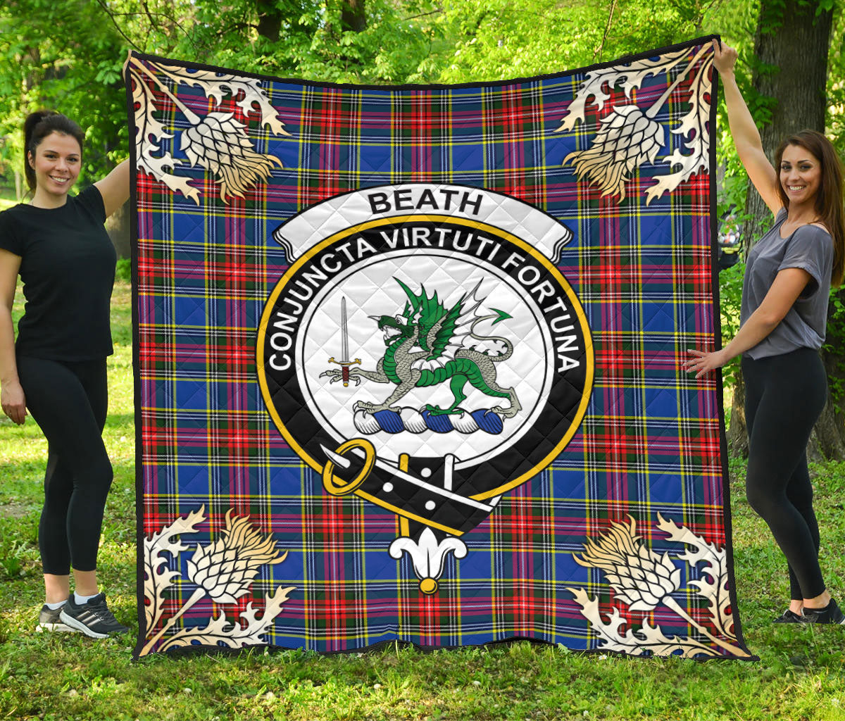 Beath Modern Tartan Crest Premium Quilt - Gold Thistle Style