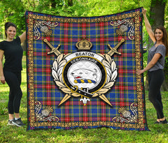 Beaton Modern Tartan Crest Premium Quilt - Celtic Thistle Style