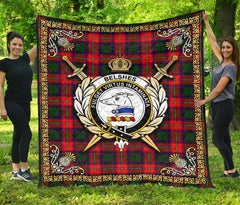 Belshes Tartan Crest Premium Quilt - Celtic Thistle Style