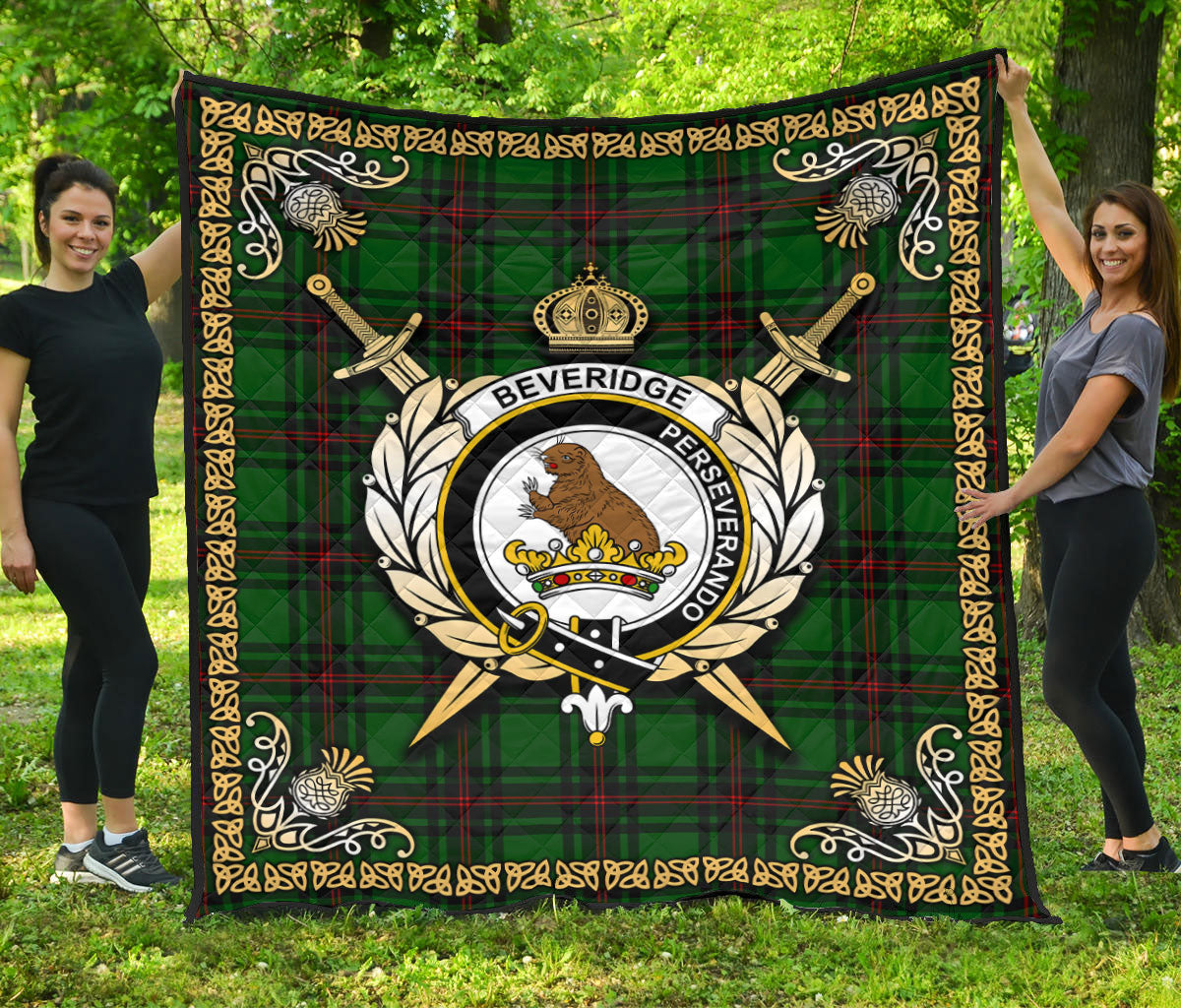 Beveridge Tartan Crest Premium Quilt - Celtic Thistle Style