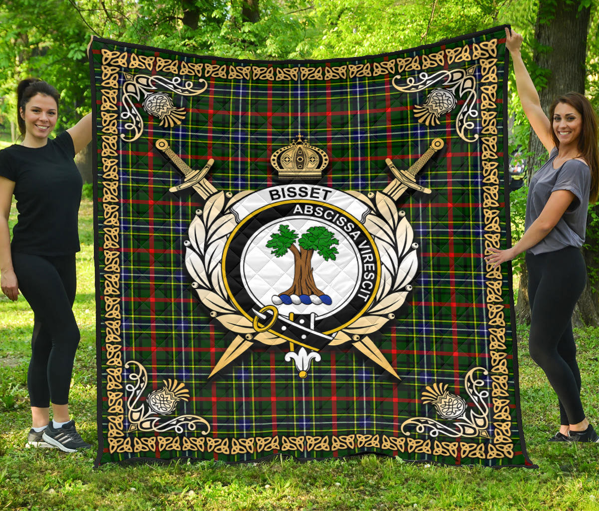 Bisset Tartan Crest Premium Quilt - Celtic Thistle Style