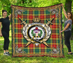 Buchanan Old Sett Tartan Crest Premium Quilt - Celtic Thistle Style