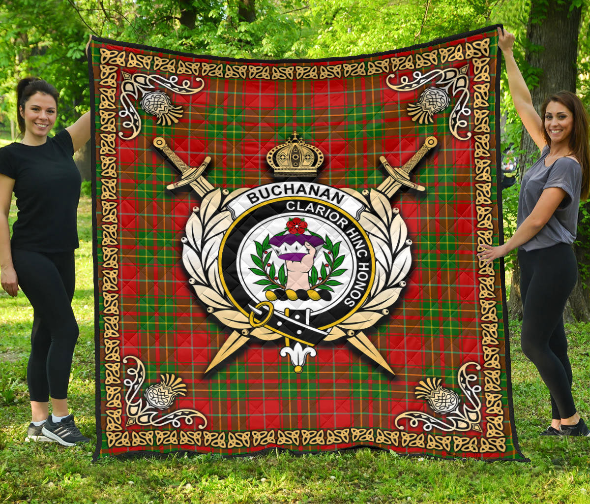 Burnett Ancient Tartan Crest Premium Quilt - Celtic Thistle Style