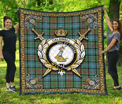 Caldwell Tartan Crest Premium Quilt - Celtic Thistle Style