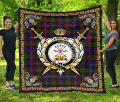 Cameron of Erracht Modern Tartan Crest Premium Quilt - Celtic Thistle Style