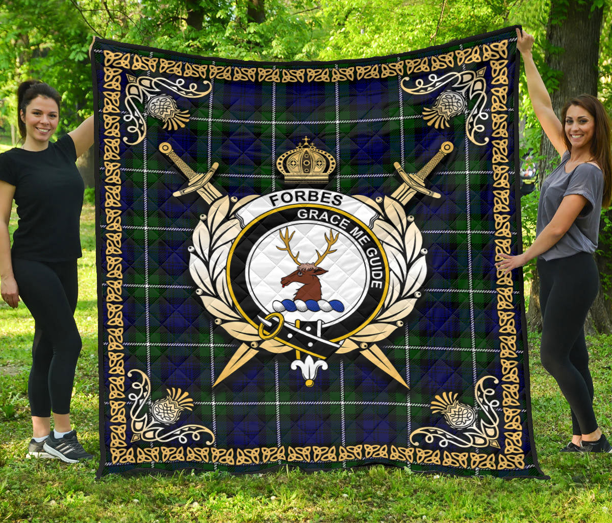 Forbes Modern Tartan Crest Premium Quilt - Celtic Thistle Style