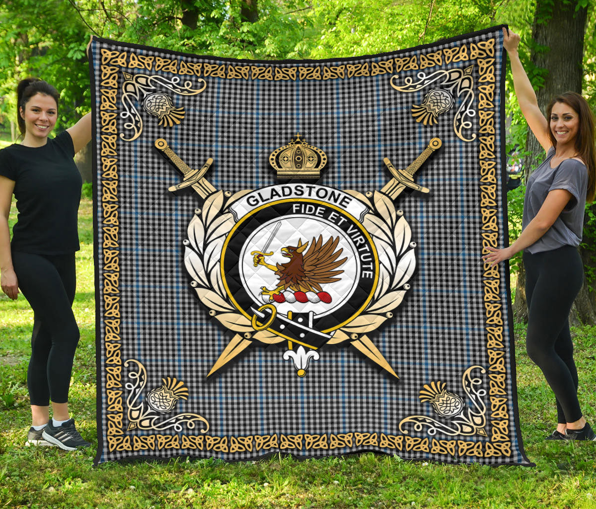 Gladstone Tartan Crest Premium Quilt - Celtic Thistle Style