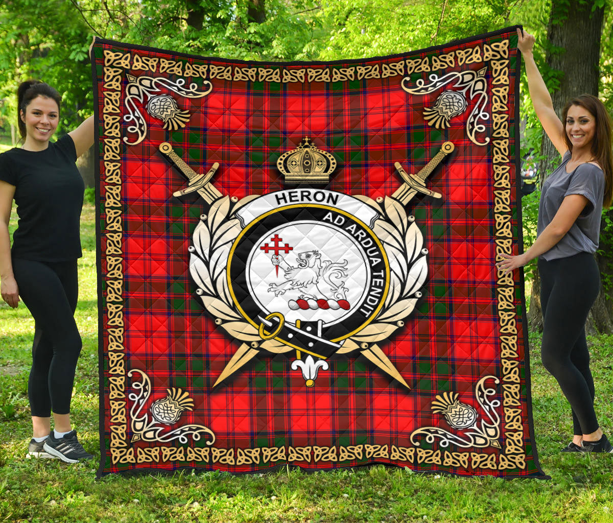 Heron Tartan Crest Premium Quilt - Celtic Thistle Style