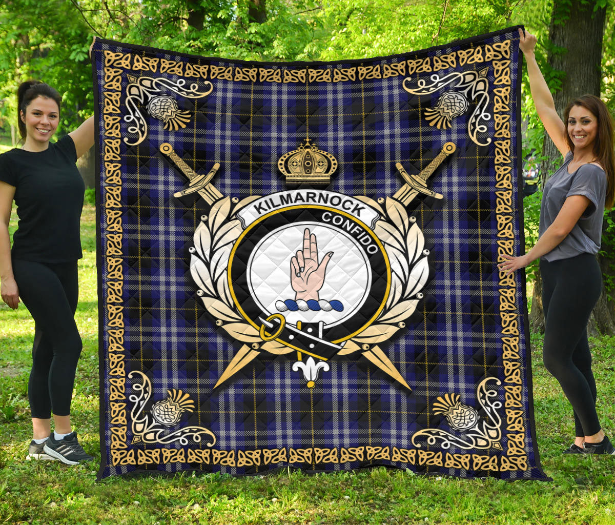 Kilmarnock Tartan Crest Premium Quilt - Celtic Thistle Style