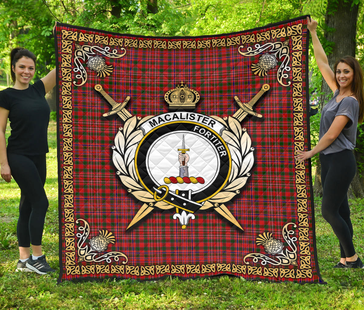 MacAlister Modern Tartan Crest Premium Quilt - Celtic Thistle Style