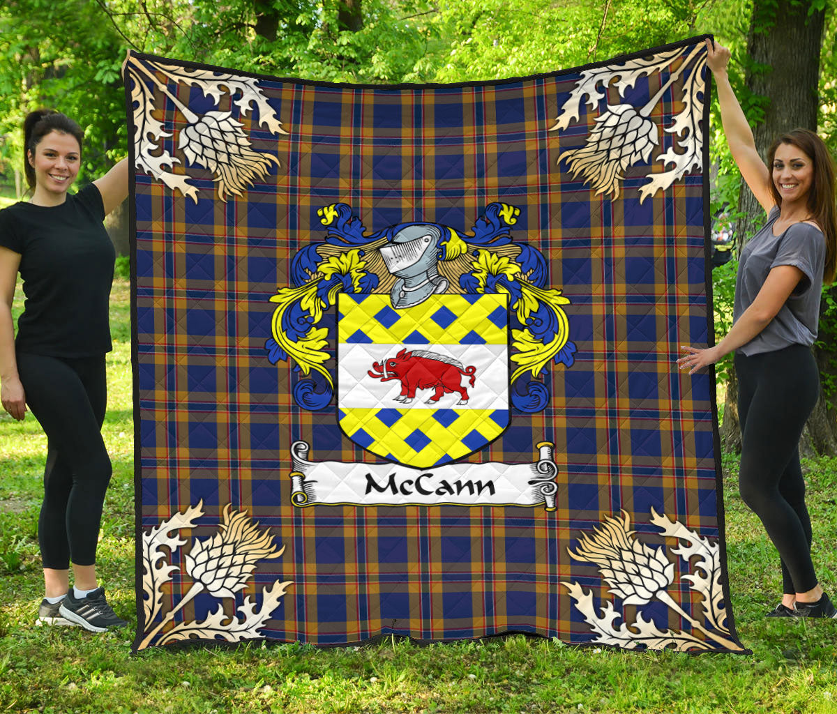 McCann Tartan Crest Premium Quilt - Gold Thistle Style