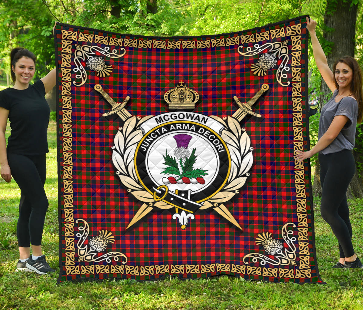 McGowan Tartan Crest Premium Quilt - Celtic Thistle Style