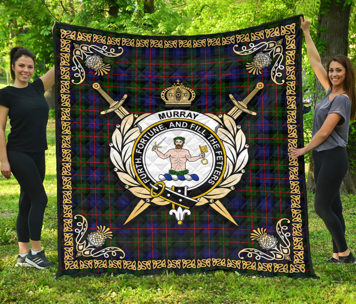 Murray of Atholl Modern Tartan Crest Premium Quilt - Celtic Thistle Style