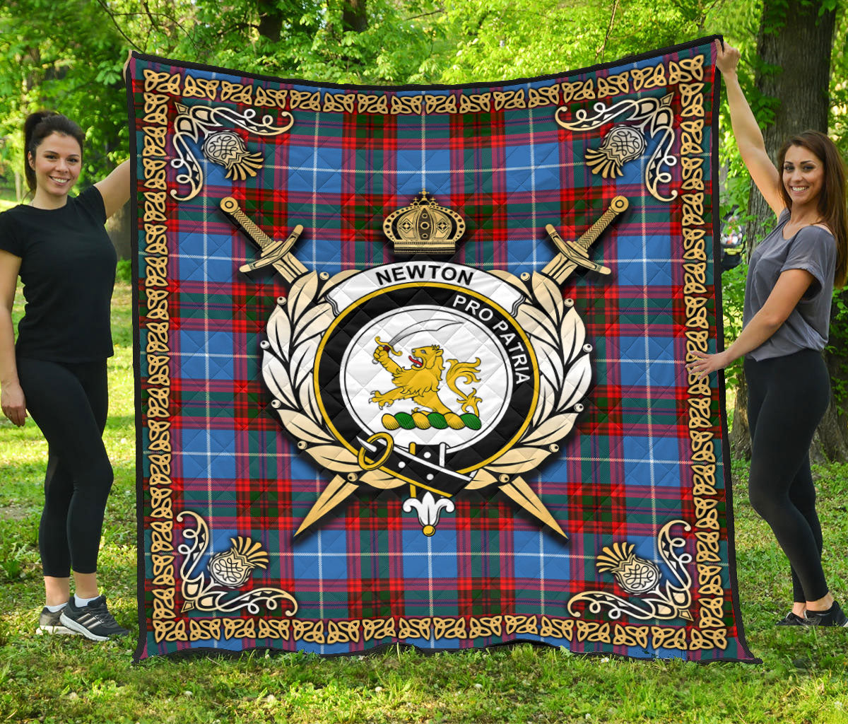 Newton Tartan Crest Premium Quilt - Celtic Thistle Style