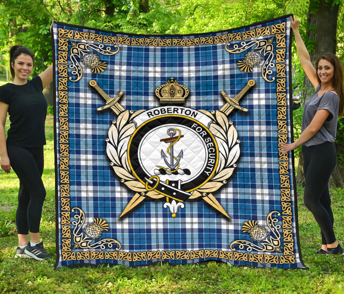 Roberton Tartan Crest Premium Quilt - Celtic Thistle Style