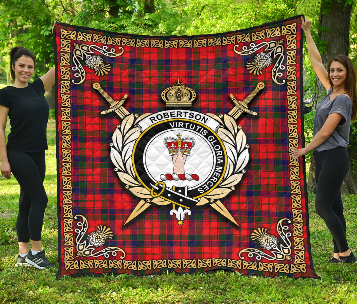 Robertson Modern Tartan Crest Premium Quilt - Celtic Thistle Style