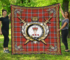 Robertson Weathered Tartan Crest Premium Quilt - Celtic Thistle Style