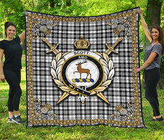 Scott Black & White Modern Tartan Crest Premium Quilt - Celtic Thistle Style