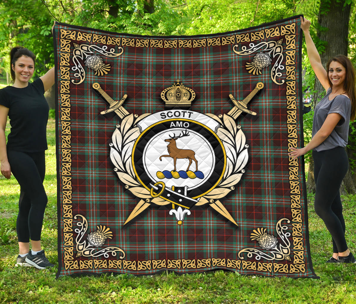 Scott Brown Ancient Tartan Crest Premium Quilt - Celtic Thistle Style