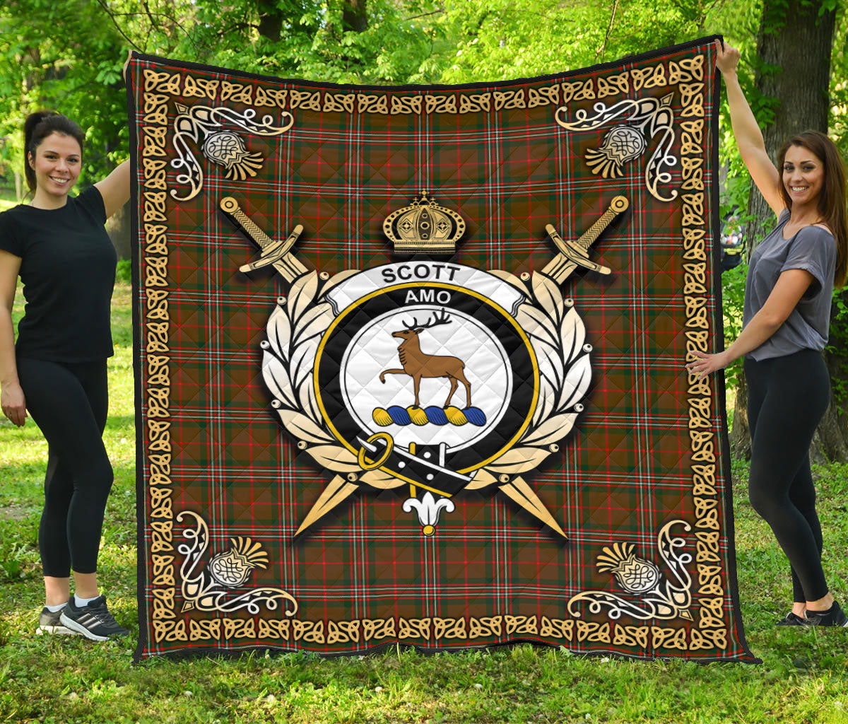 Scott Brown Modern Tartan Crest Premium Quilt - Celtic Thistle Style