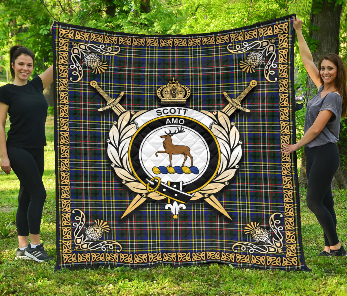 Scott Green Modern Tartan Crest Premium Quilt - Celtic Thistle Style