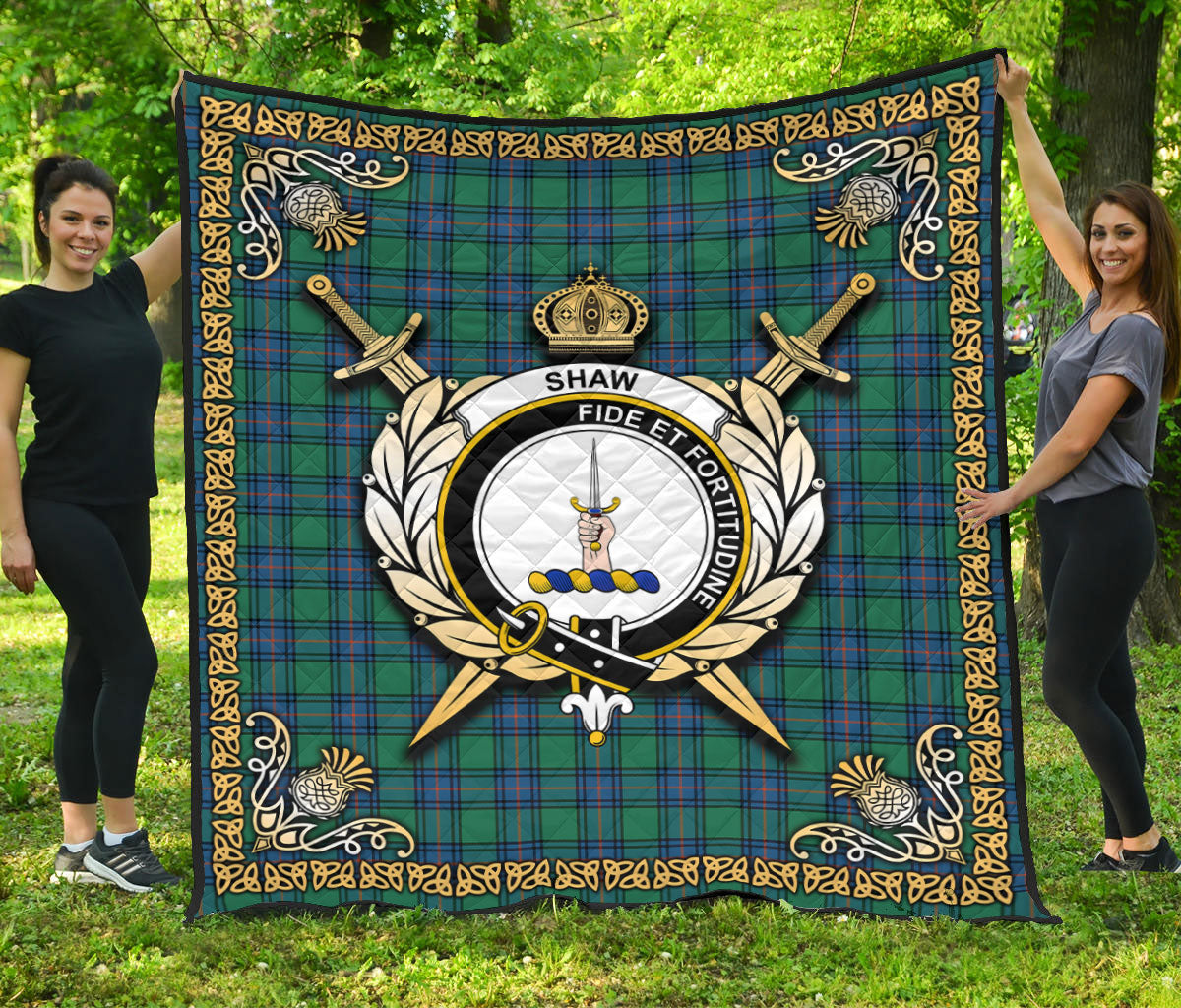 Shaw Ancient Tartan Crest Premium Quilt - Celtic Thistle Style