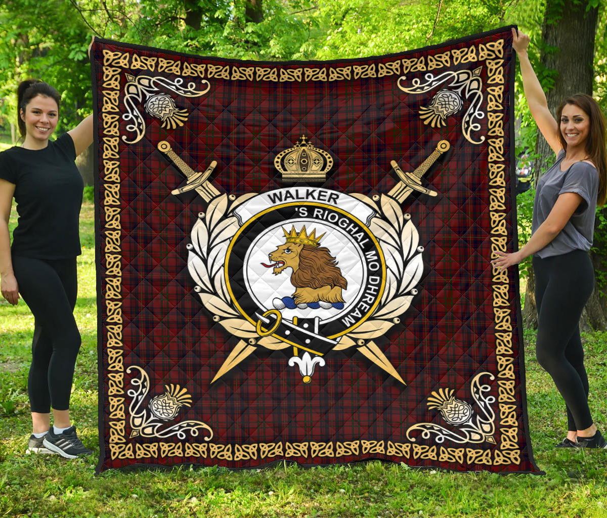 Walker Tartan Crest Premium Quilt - Celtic Thistle Style