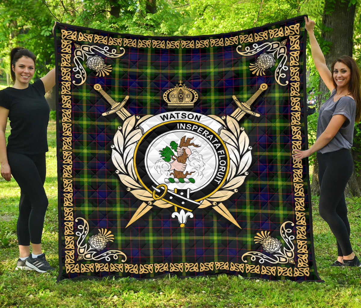 Watson Modern Tartan Crest Premium Quilt - Celtic Thistle Style