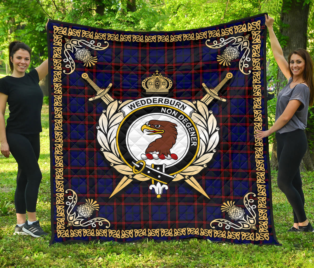 Wedderburn Tartan Crest Premium Quilt - Celtic Thistle Style