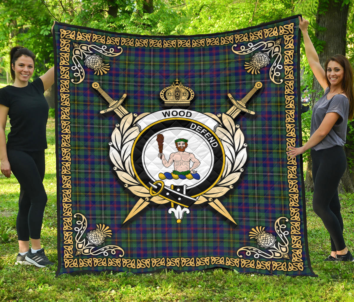 Wood Tartan Crest Premium Quilt - Celtic Thistle Style