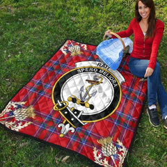 Rait Tartan Crest Premium Quilt - Gold Thistle Style