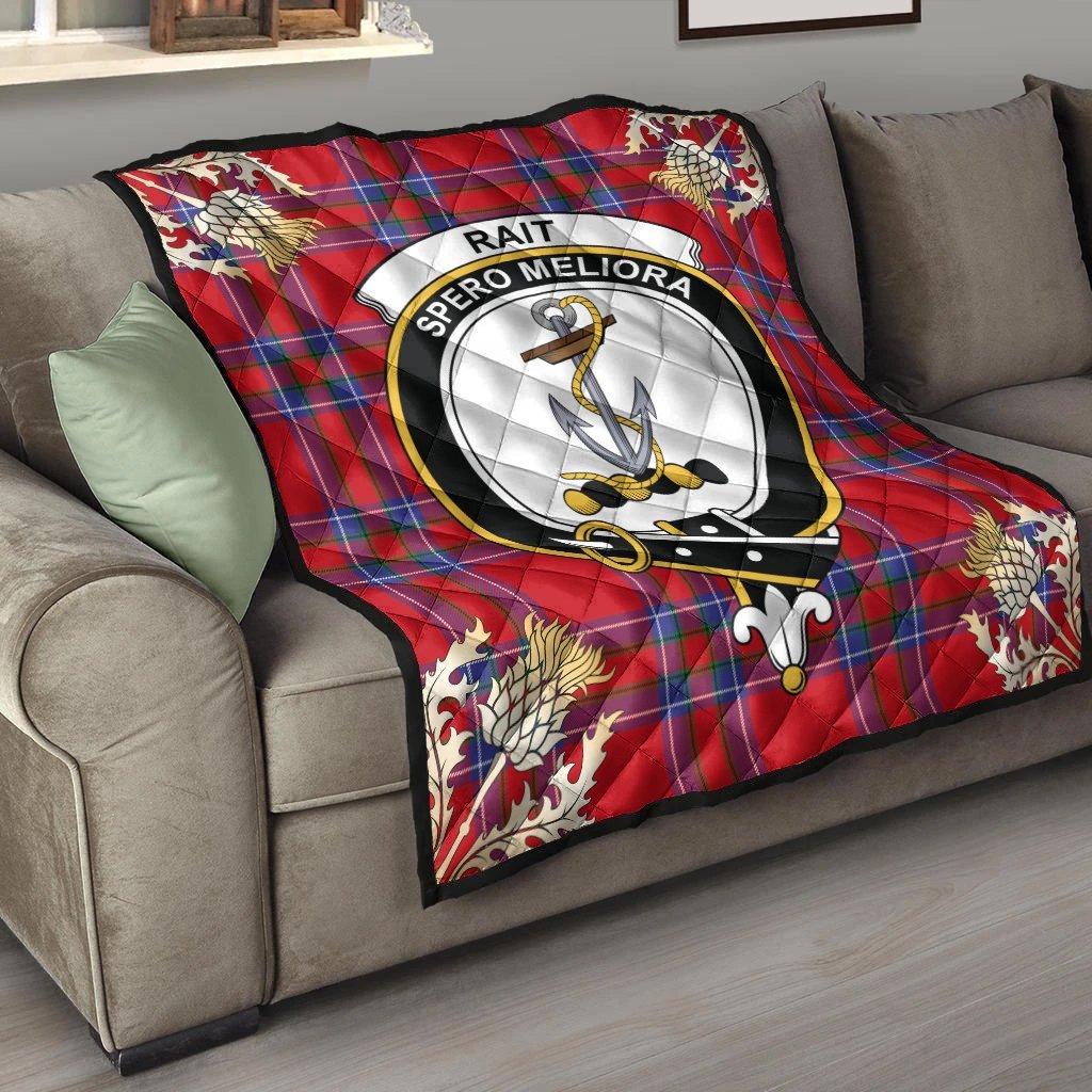 Rait Tartan Crest Premium Quilt - Gold Thistle Style