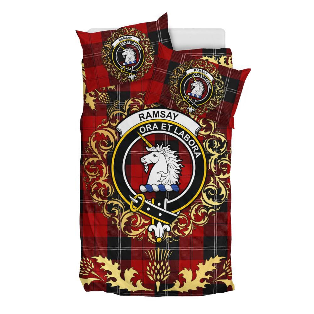 Ramsay Tartan Crest Bedding Set - Golden Thistle Style