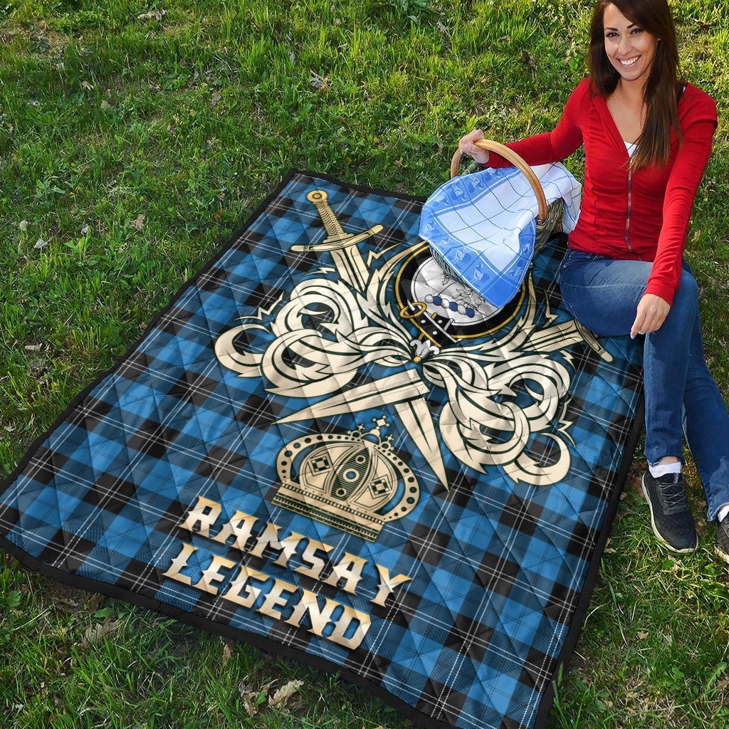 Ramsay Blue Ancient Tartan Crest Legend Gold Royal Premium Quilt