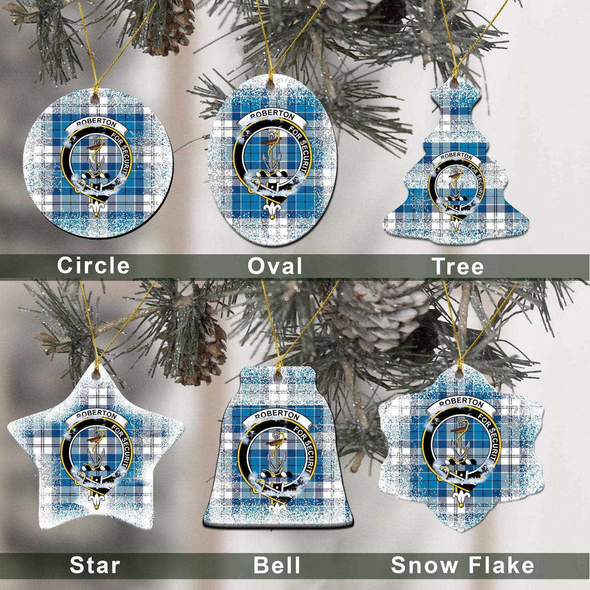 Roberton Tartan Christmas Ceramic Ornament - Snow Style