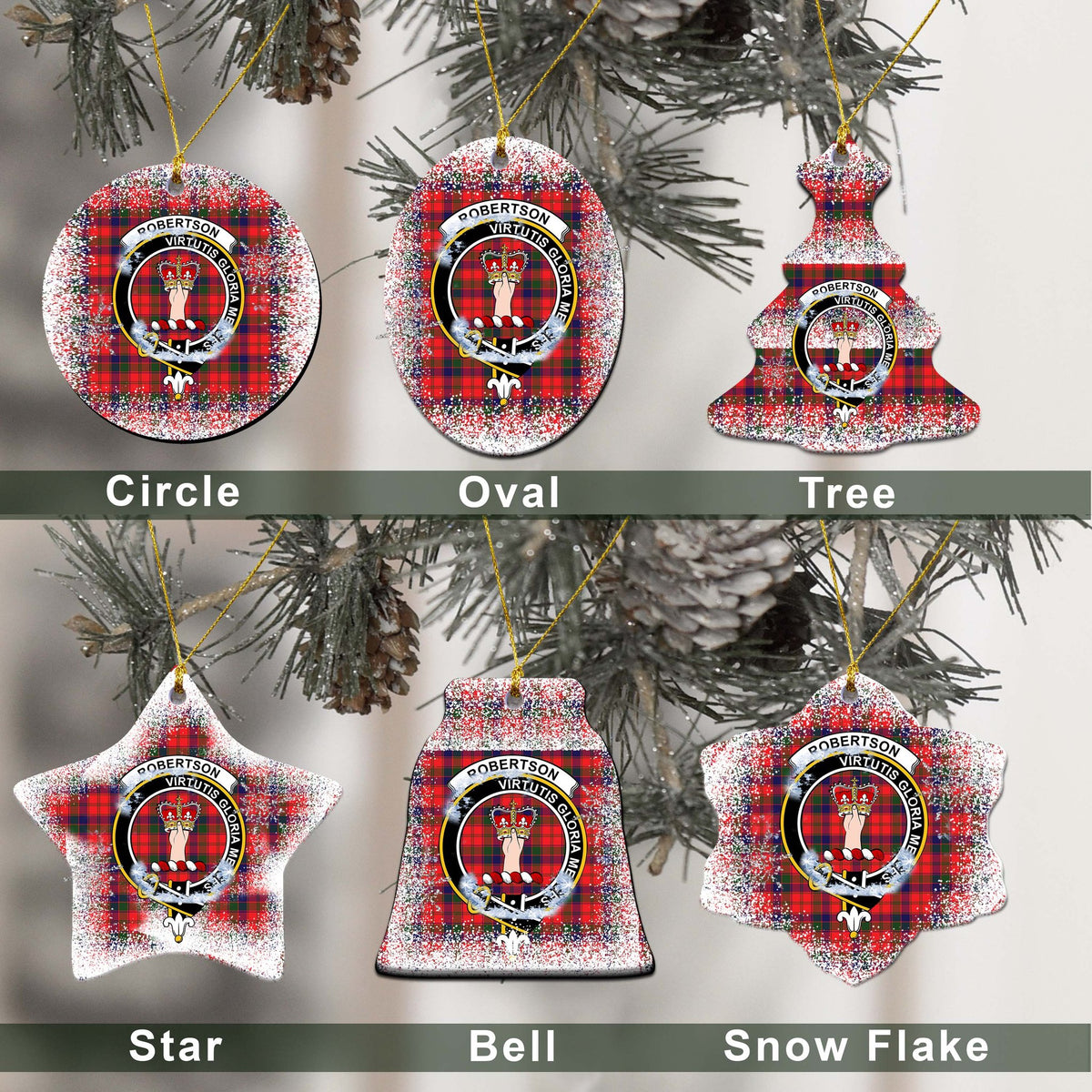 Robertson Tartan Christmas Ceramic Ornament - Snow Style