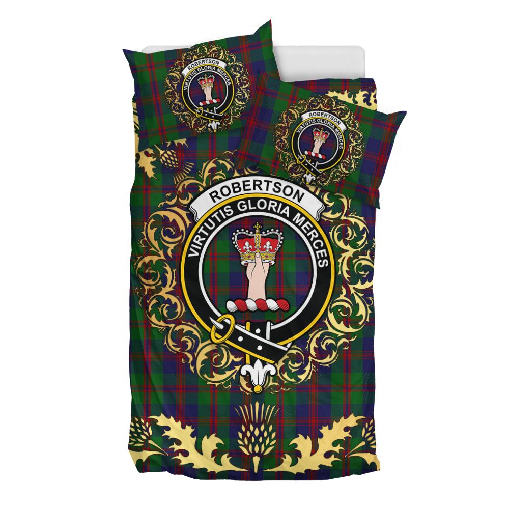 Robertson 01 Tartan Crest Bedding Set - Golden Thistle Style